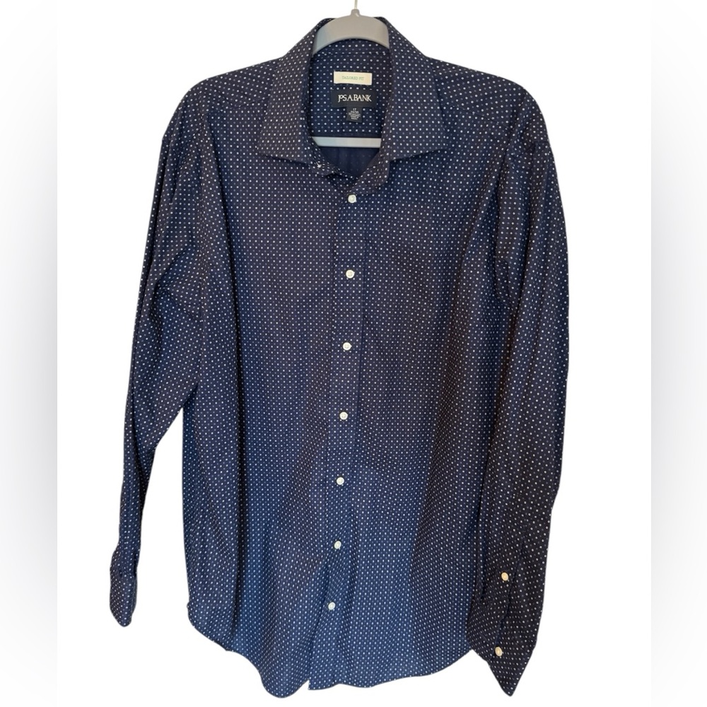 Jos. A. Bank Blue Casual Button Down Shirt with Polka Dots